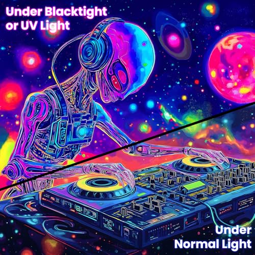 Blacklight Space Astronaut Tapestry UV Reactive Galaxy Planet Glow in Dark Tapestries Black Light Poster Neon Wall Hanging Art for bedroom Living Room
