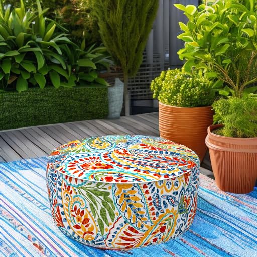 Indoor Outdoor Inflatable Ottoman with Handle D21 x H9 Inch