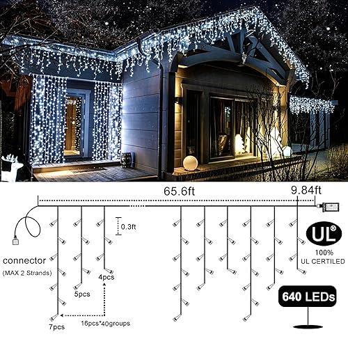 640 LED Icicle Lights for Outside
