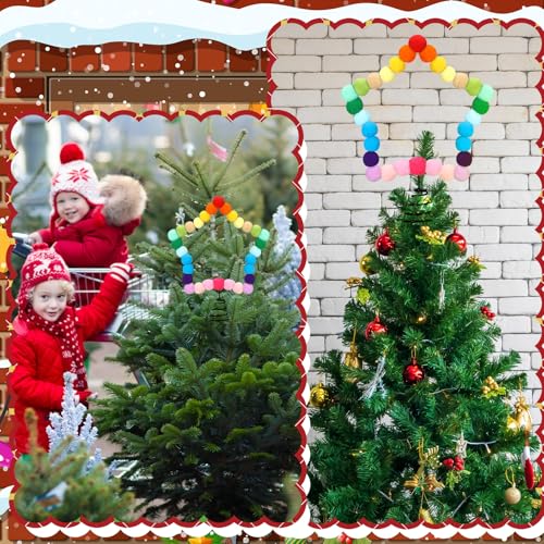 Rainbow Felt Ball Star Christmas Tree Topper 8.3 x 7.1 Inch
