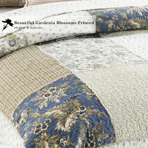 Quilt Set Queen Size Reversible Country Farmhouse Floral Real Patchwork Quilted Bedspread 3