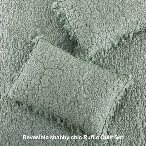 Sage Green Ruffled Quilt King Size
