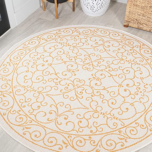 Vintage Filigree Indoor Outdoor Round Area Rug 5 Ft Cream
