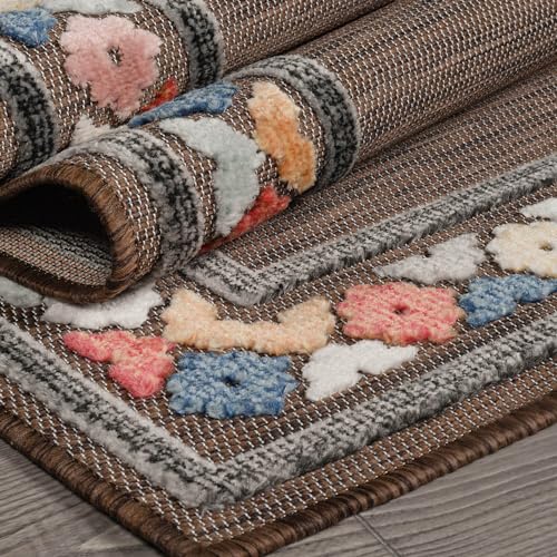 Outdoor Rug 5x7 Modern Bordered Area Rugs for Indoor and Outdoor Patio Easy to Clean Non Shedding Living Room Porch Garden Washable Outside Carpet