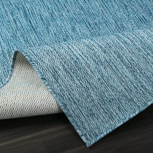 Washable Indoor Outdoor Rug Weather Resistant Carpet Modern Solid for Porch Deck Balcony Backyard Patio Rug 8x10 Aqua Blue (80 Sq Ft)