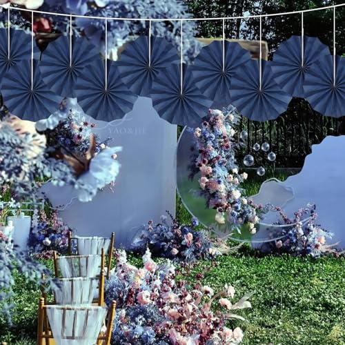 Blue Party Decorations Navy Blue Hanging Paper Round Fan Bulk 8inch (30 Count)