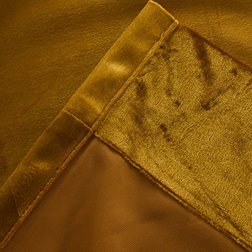 Super Soft Luxury Velvet Warm Yellow Blackout Velvet Energy Efficient Grommet Curtain Panel Drapes Ginger Mustard Curtain Panels 52Wx72L
