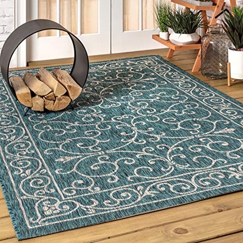 Vintage Filigree Indoor Outdoor Area Rug 3X5 Teal