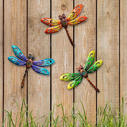 Metal Dragonfly Wall Decoration Garden Fence Outdoor Wall Art (3 Count)