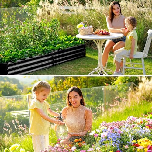 3 Pack 8×4×1ft Galvanized Metal Raised Garden Bed (3 Count)