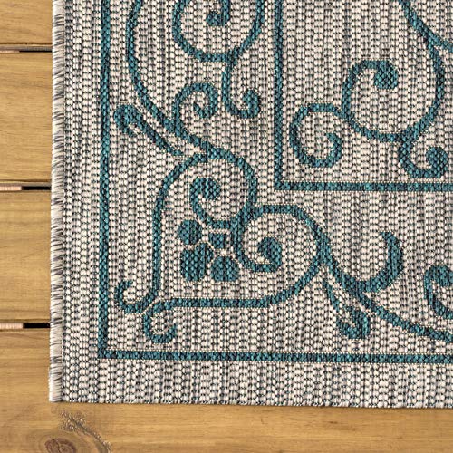 Vintage Filigree Indoor Outdoor Round Area Rug 9 Ft Gray