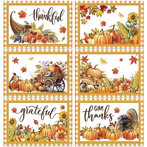 Thanksgiving Placemats Set of 6 Welcome Fall Plastic Table Mat 17×13×0.04in (6 Count)