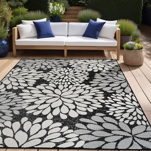 Outdoor Rug 8x10 Modern Exotic Tropical Leaf Area Rugs for Indoor and Outdoor Patio Deck Porch Garden Water Resistant Washable Outside Carpet