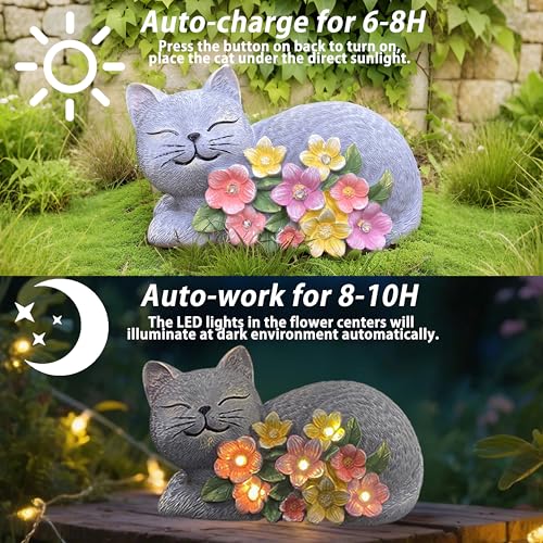 Solar Cat Garden Statue