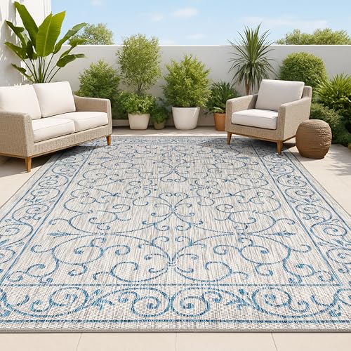 Vintage Filigree Indoor Outdoor Area Rug 5X8 Gray
