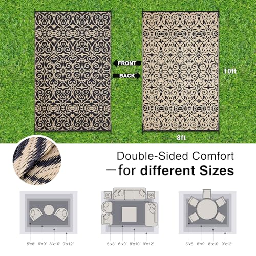 Outdoor Rug 8x10 ft Waterproof Reversible Floral Mat