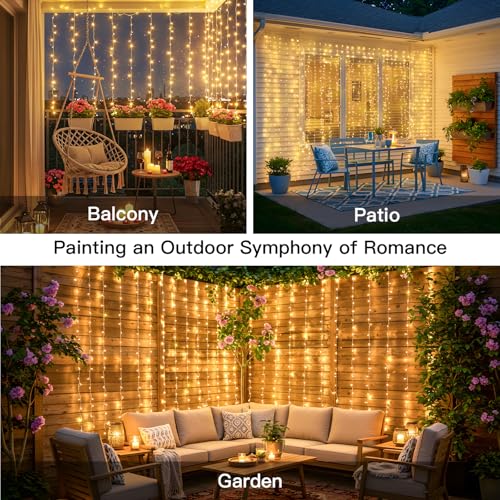 200 LED Curtain Lights Fairy Lights with Remote Bedroom 6.5x6.5ft