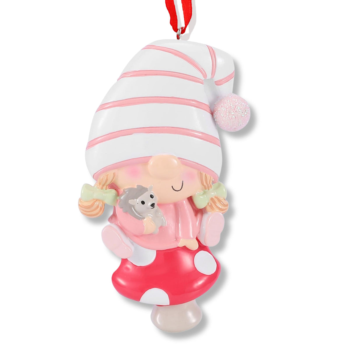 Personalized Baby Gnome Pink Christmas Ornaments 2026 Adorable Girl Gnome on Red Mushroom Great Addition to Christmas Decor Personalized Gifts in a Giftable Packaging