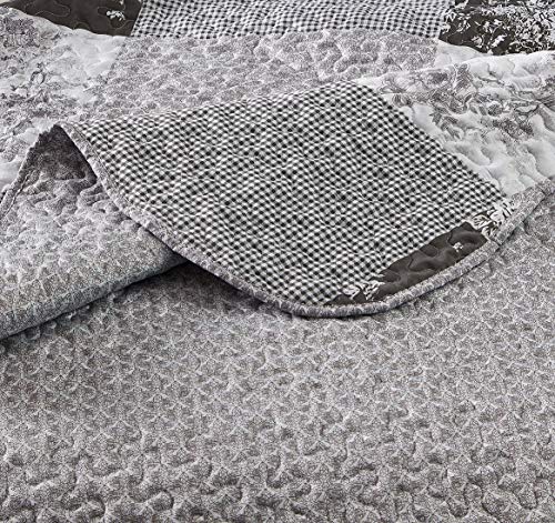 Multi Grey Toile & Floral Patchwork Quilt Set