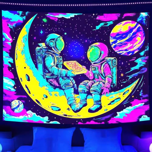 Blacklight Tapestry Astronaut Moon UV Backdrop 78 x 59 Inch
