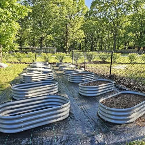 4 Pack 4x2x1FT Galvanized Raised Garden Bed Kit Oval Metal Ground Planter Box Outdoor Bottomless Planter Raised Beds for Vegetables Flowers Herbs Fruits (4 Count)