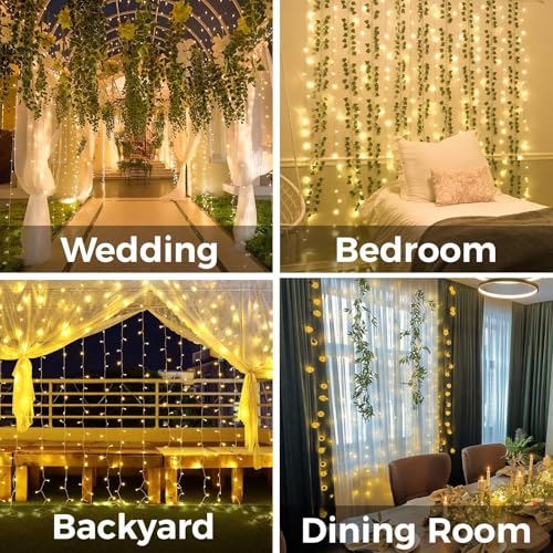 200 LED Curtain Lights Fairy Lights with Remote Bedroom 6.5x6.5ft