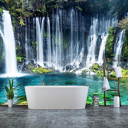 Green Waterfall Wall Mural Landscape Wallpaper for Bathroom Bedroom