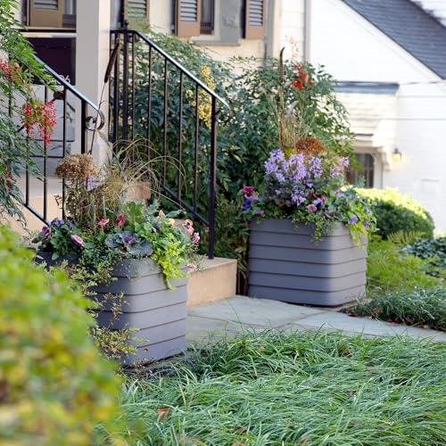 TruDrop Self Watering Slat Square Box Planter