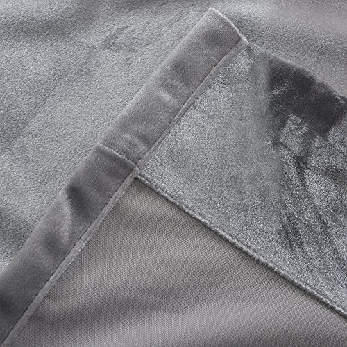 Super Soft Luxury Velvet Smoky Gray Classic Blackout Curtains Panels Home Theater Grommet Top Curtain Drapes Eyelet 52Wx120L inch Light Grey
