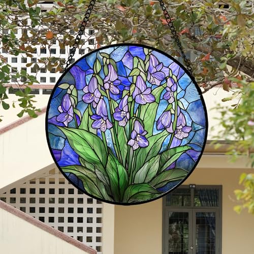 Stained Glass Window Hanging Suncatcher Purple Flower Gifts for Women 7.8"