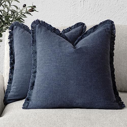 Decorative Linen Fringe Throw Pillow Covers 26×26 Inch (2 Count)