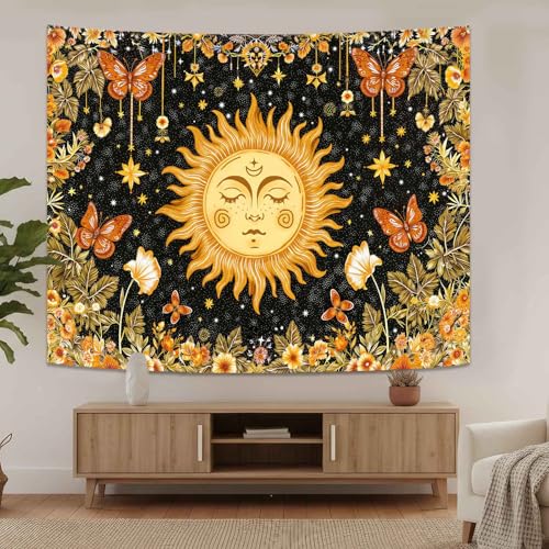 Sun with Face Wall Tapestry