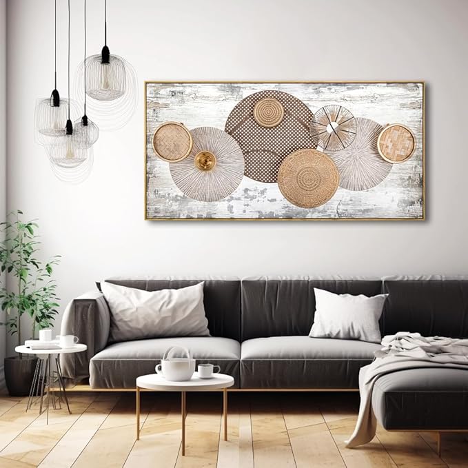 Wall Art Floral Rustic Wall Decor Yellow and White Canvas Painting Abstract Wall Art for Bedroom Living Room Dining Room Home Office Decor 30"x60" with Framed