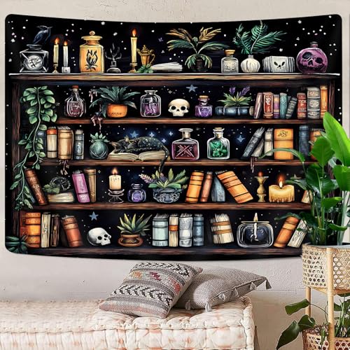 Bookshelf Tapestry Magical Library Witchy Tapestries