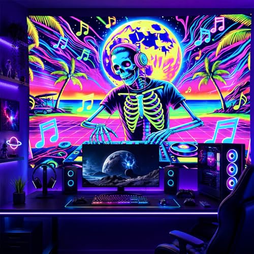 Halloween UV Tapestry DJ Skeleton Backdrop 78 x 59 Inch