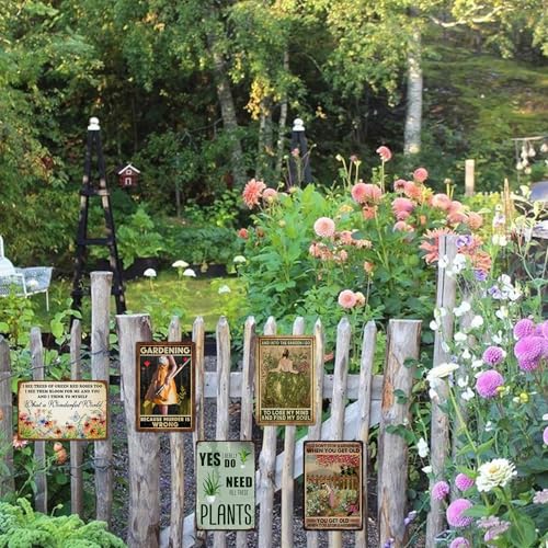 5 Pack Garden Signs Vintage Metal Tin Signs For Outside Garden Signs Decorative Outdoor Plant Lover Gifts Gardening Gift For Women Yard Sign Funny Gardening Decor 12x8 Inch (5 Count)