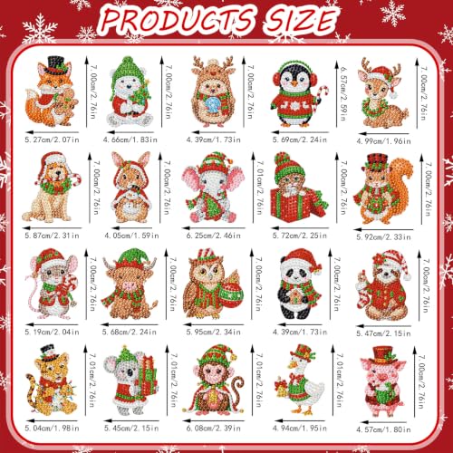 20 Pcs Christmas Cute Animal Diamond Painting Keychains Kit (20 Count)