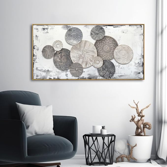 Wall Art Floral Rustic Wall Decor Brown and Grey Canvas Painting Abstract Wall Art for Bedroom Living Room Dining Room Home Office Decor 24"x48" with Framed