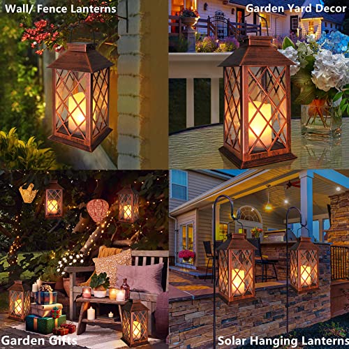 2 Pack] TAKE ME 14" Solar Lantern Outdoor Garden Hanging Lantern Waterproof LED Flickering Flameless Candle Mission Lights for Table (2 Count)