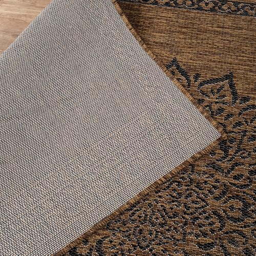 Outdoor Rug 10x14 Medallion Gold Modern Large Area Rugs for Indoor and Outdoor Patios Kitchen and Hallway Mats Washable Porch Deck Outside Carpet (140 Sq Ft)