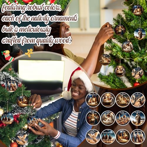 60 Pcs Christmas Ornaments Nativity Scene Wooden (60 Count)
