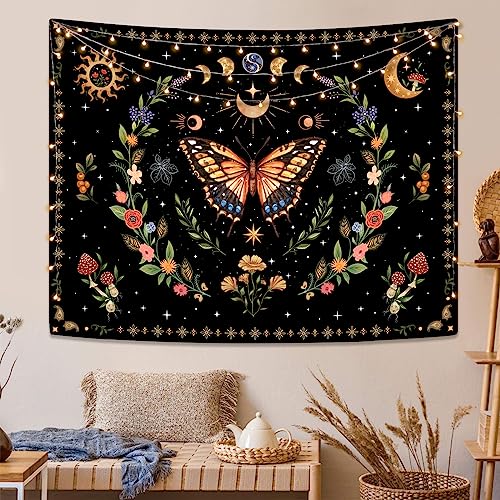 Boho Butterfly Tapestry Flower Moon Wall Tapestry