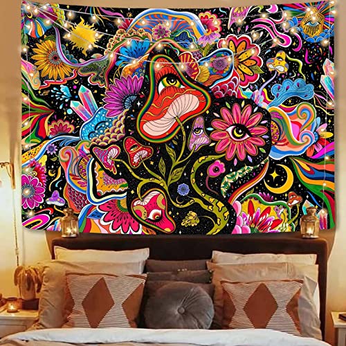 Mushroom Tapestry Pink Flowers Tapestry for Bedroom Aesthetic Tapestries Cute Floral Tapestries Wall Hanging for Bedroom and Living Room Decor Pink Flowers 70×90 Inches