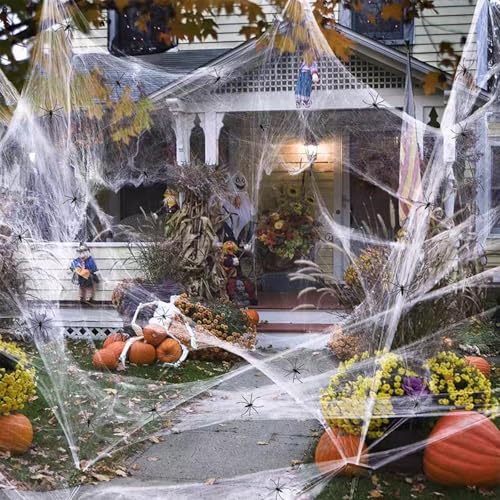 600 sqft Spider Web Halloween Decorations With 20 Fake Spiders