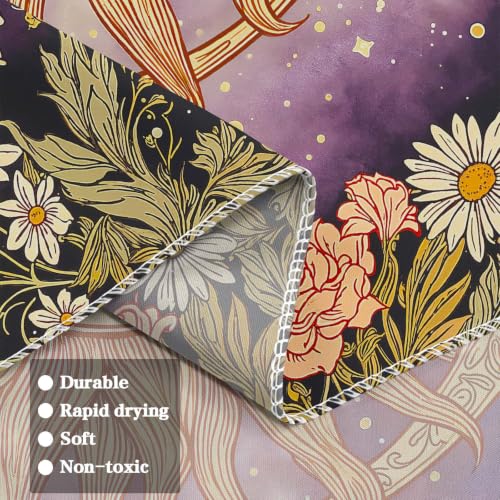 Vintage Sun and Moon Boho Hippie Purple Floral Tapestry 80 x 60 Inch