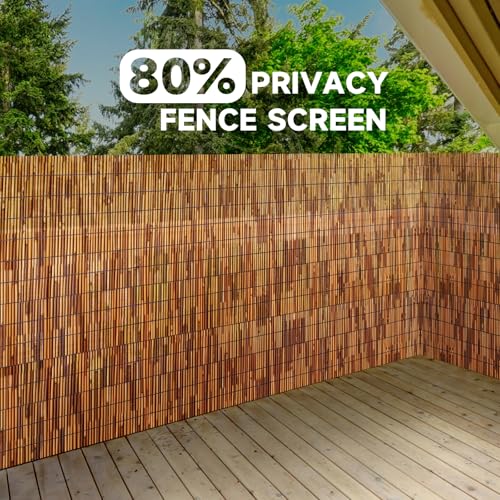 Reed Fencing Rolls Fencing 4ft High Roll Reed Screen for Balcony Patio Garden Backyard 4FT X 16.4FT Privacy Fence（Brown） (65.6 Sq Ft)