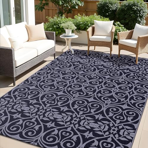 Outdoor Rug 5x8 ft Waterproof Reversible Floral Mat