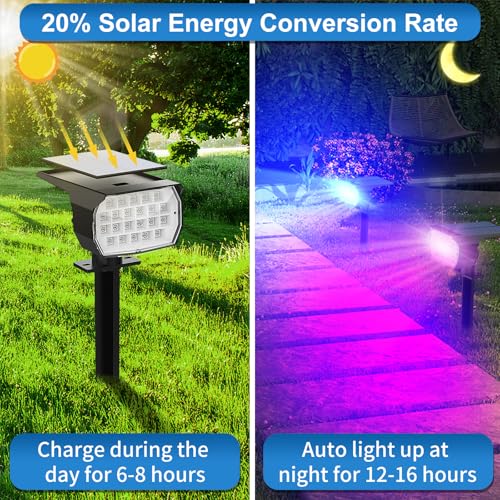 Solar Color Changing Spot Lights Outdoor Waterproof Colored RGB Solar Powered Landscape Lights for Yard 7 Lighting Modes Multicolor Solar Spotlights for Pathway Garden Outside (6 Count)