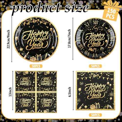 150Pcs New Years Eve Plates & Napkins (150 Count)