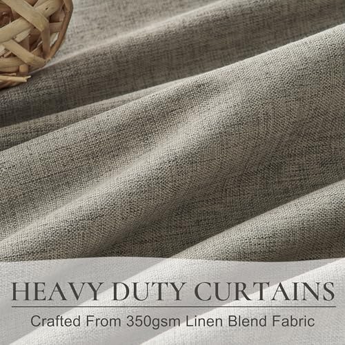 Grey Green Blackout Linen Curtains 102 Inches Long for Living Room Bedroom (2 Count)